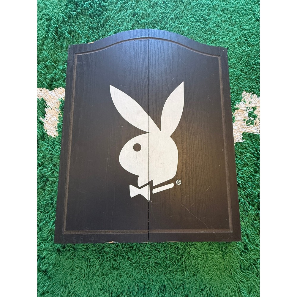 Vintage Playboy Dartboard Cabinet Set  OS Black Good Reversible Wood Bunny Logo